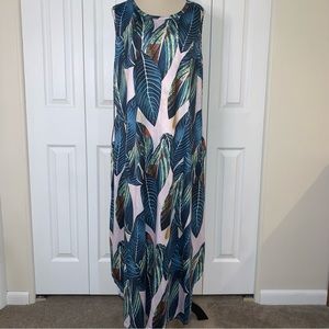 Palm Print lightweight sleeveless measures as 2XL long dress